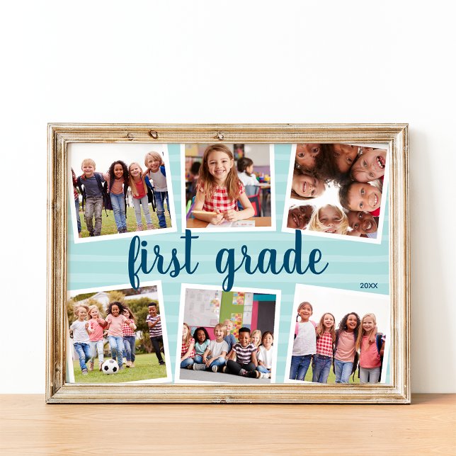 Kids School Year Keepsake Aqua Photo Collage Print (Creator Uploaded)