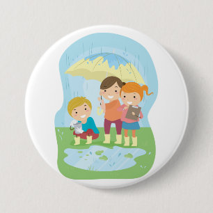 Kids Science Nature Study in Rain 7.5 Cm Round Badge