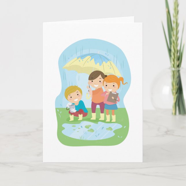 Kids Science Nature Study in Rain Card (Front)