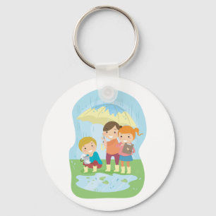 Kids Science Nature Study in Rain Key Ring