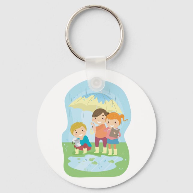 Kids Science Nature Study in Rain Key Ring (Front)