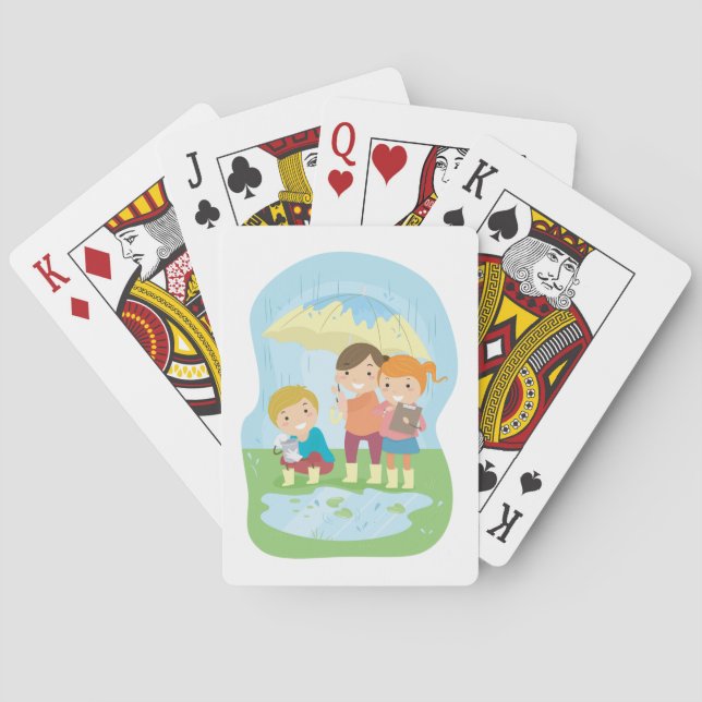 Kids Science Nature Study in Rain Playing Cards (Back)