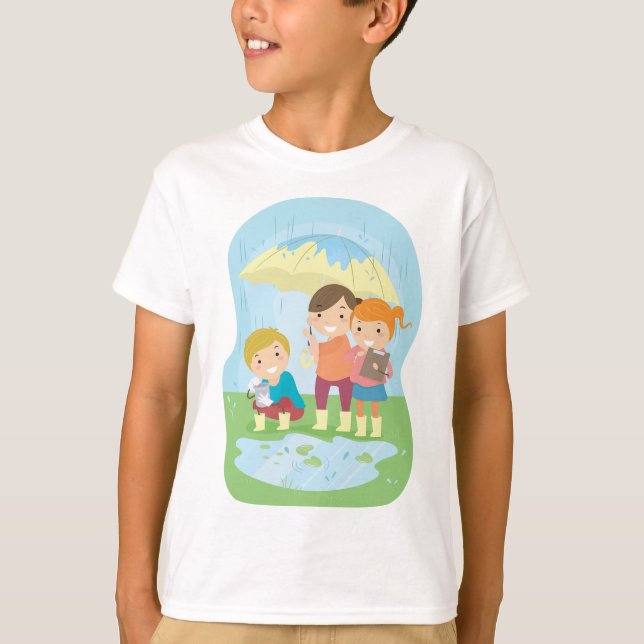 Kids Science Nature Study in Rain T-Shirt (Front)
