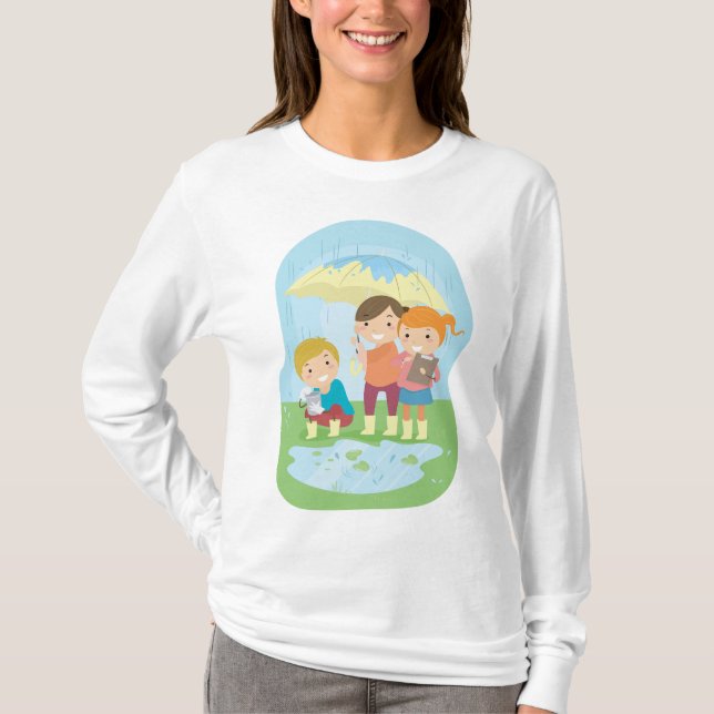 Kids Science Nature Study in Rain T-Shirt (Front)