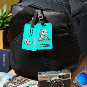 Kids Sea Life Bright Turquoise Luggage Tag