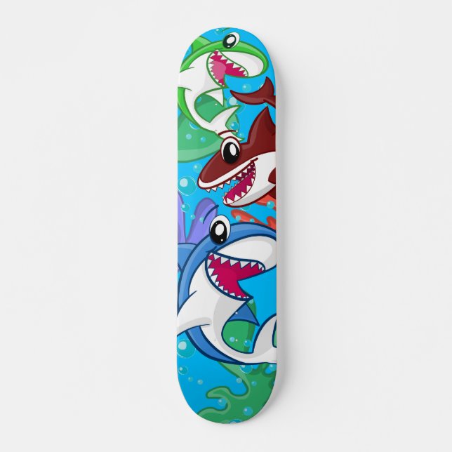 Kids Sea Life Shark Cartoon Blue Ocean Fish Skateboard (Front)