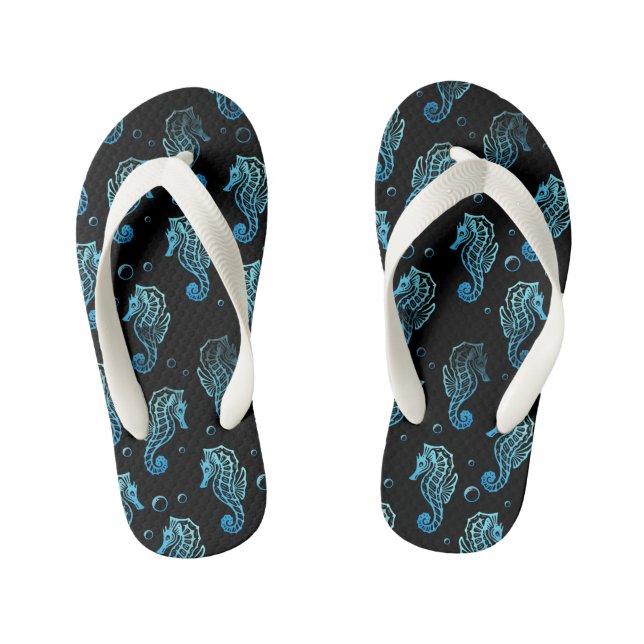 Kids Seahorse Print Flip Flops (Footbed)