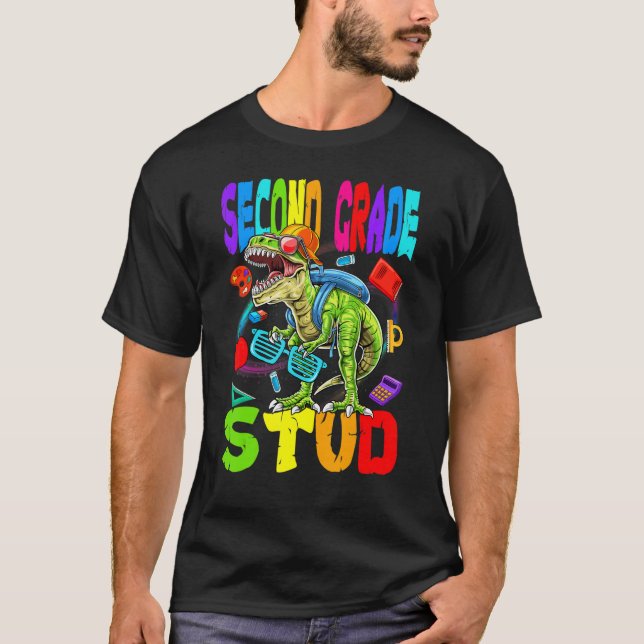 Kids Second Grade Stud Dinosaur Back To School Boy T-Shirt (Front)
