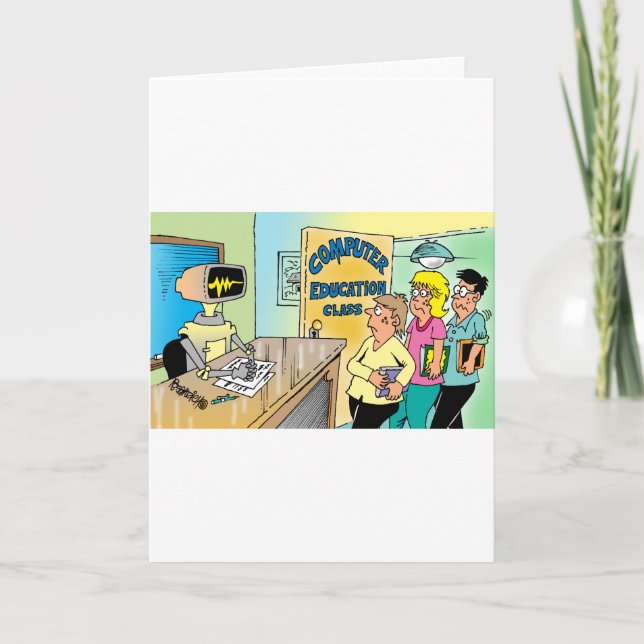 Kids see robot teacher in computer class card (Front)