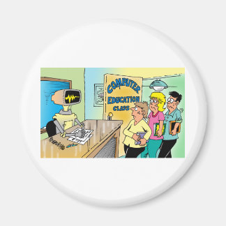 Kids see robot teacher in computer class magnet