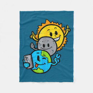 Kids Selfie Earth Moon Sun Total Fleece Blanket