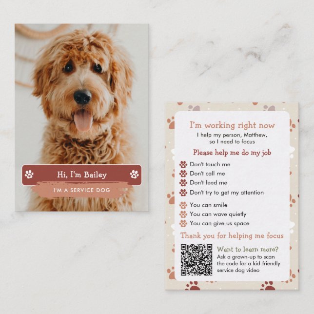 Kids Service Dog Etiquette Explaination Calling Card (Front/Back)