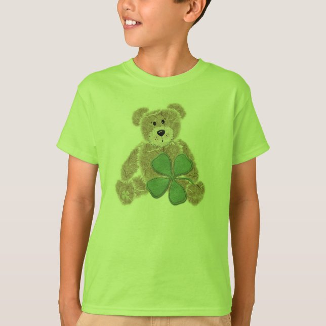 Kids shamrock bear St. Patricks day tee (Front)