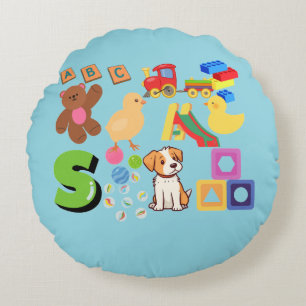 Kids shapes & toys round cushion