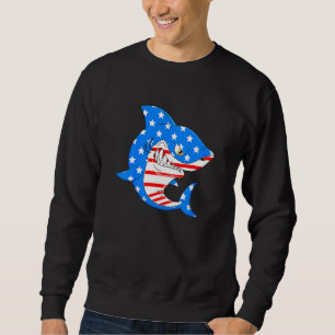 Kids Shark 4th Of July American Flag Patriotic Boy Sweatshirt