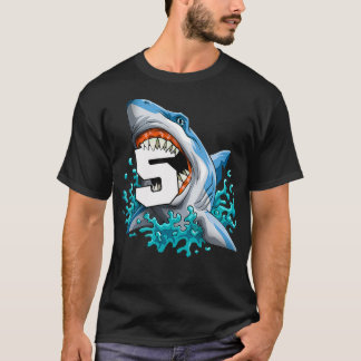 Kids Shark 5th Birthday Boys Funny Shark 5 yrs Old T-Shirt