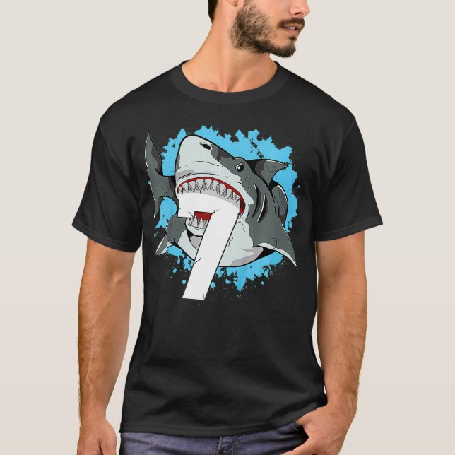 Kids Shark 7th Birthday Boy 7 Seven Shark Theme Pa T-Shirt (Front)