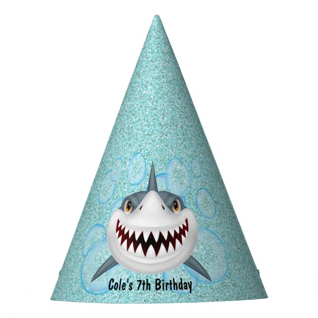 Kids Shark Aqua Glitter Party Hat (Front)