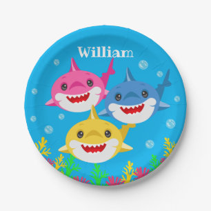 Kids Shark & Family Personalized Birthday Paper Plate