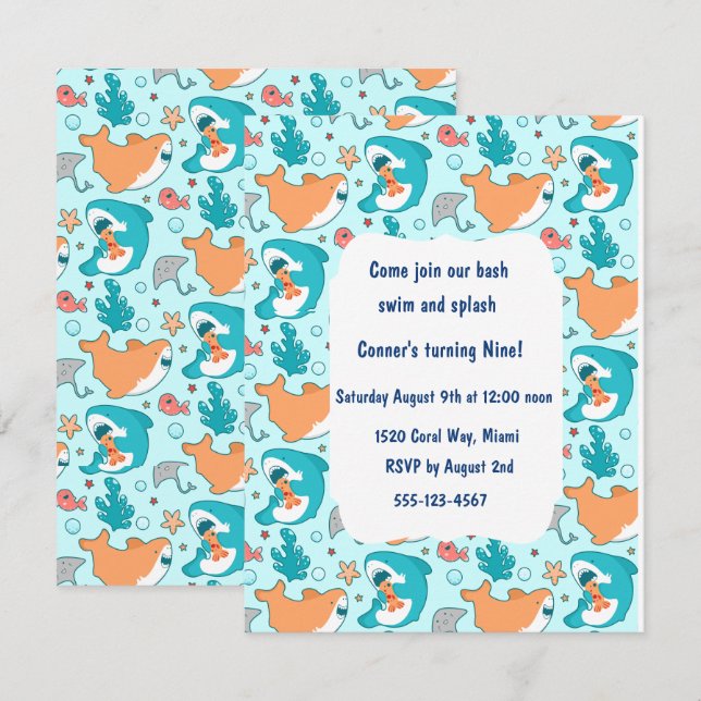 Kids Shark Party Invitations Digital Download (Front/Back)