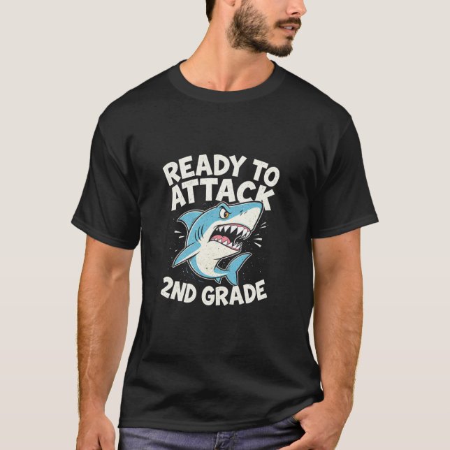 Kids Shark Ready to Attack 2nd Grade Second First  T-Shirt (Front)