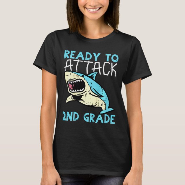 Kids Shark Ready To Attack 2nd Grade Second First  T-Shirt (Front)