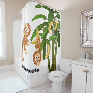 Kids Shower Curtain Monkey Banana Tree