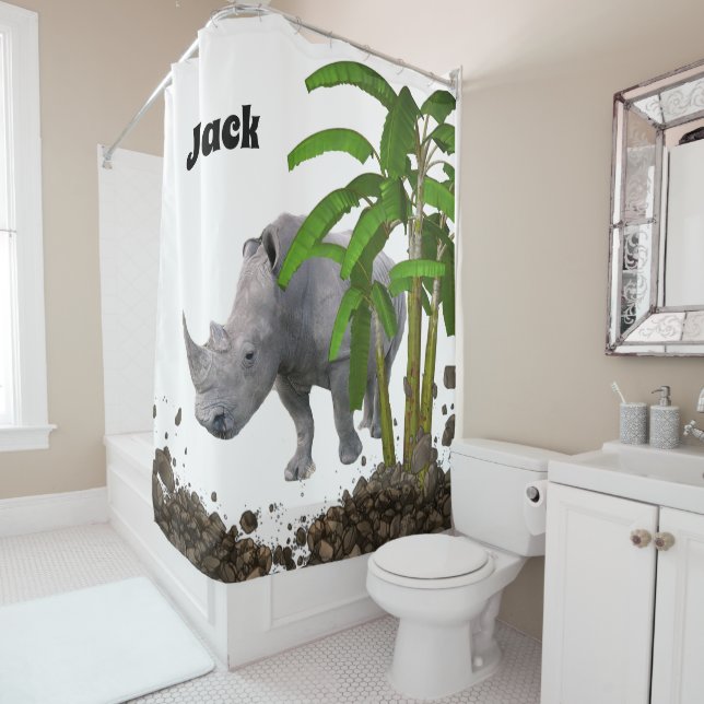 Kids Shower Curtain Rhinoceros (In Situ)