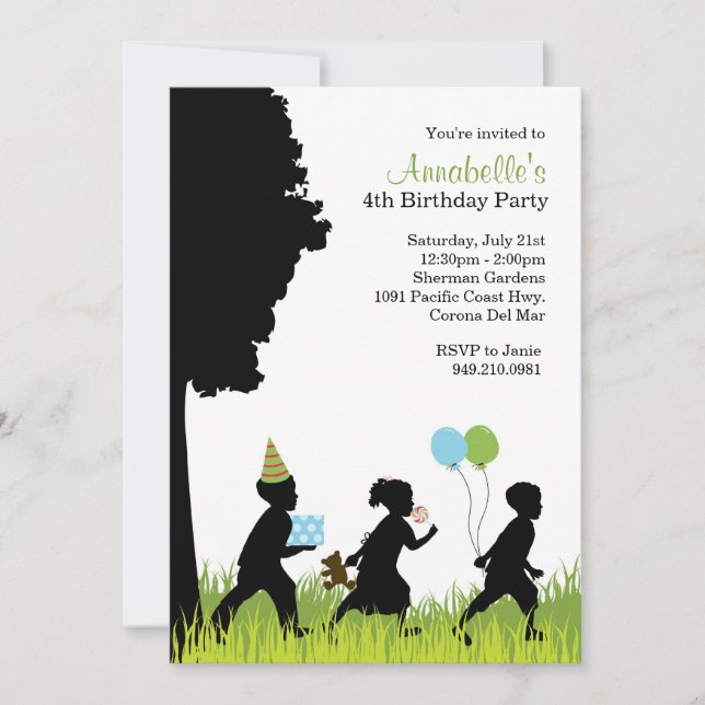 Kids Silhouette Birthday Party Invitation (Front)