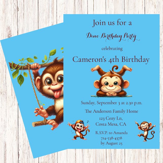Kids Silly Monkey Jungle Theme Birthday Party Invitation (Creator Uploaded)