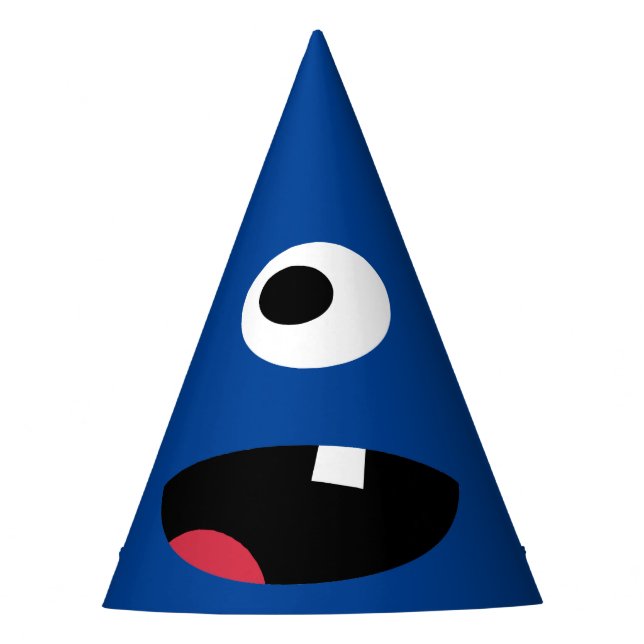 Kids Silly Monster Face Monsters Party Blue Cute Party Hat (Front)