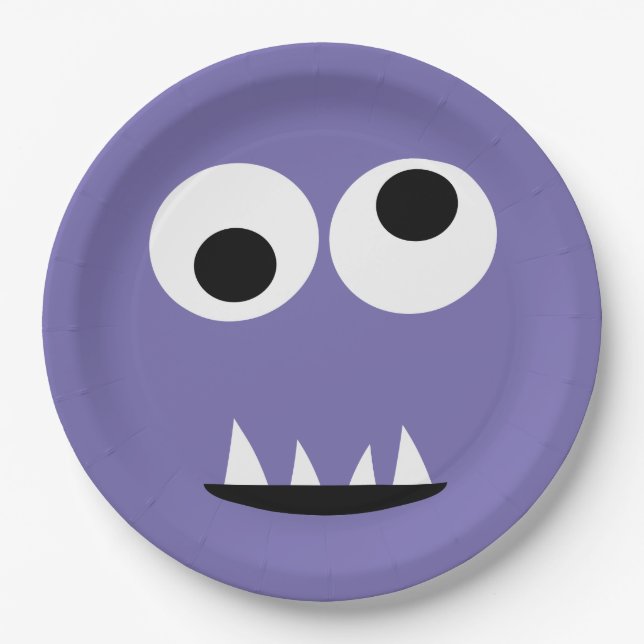 Kids Silly Monster Face Monsters Party Purple Cute Paper Plate (Front)