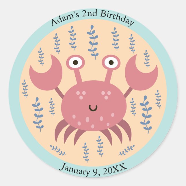 Kids Silly Red Crab Under the Sea Birthday Classic Round Sticker (Front)