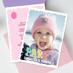 Kid's Simple Cute Photo Pink Birthday Party Invitation