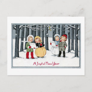 Kids Sing in the New Year Holiday Postcard