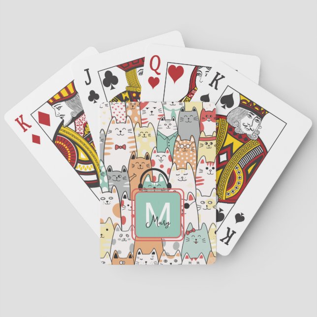 Kids Sister Birthday Cat Kitties Name Monogram Playing Cards (Back)