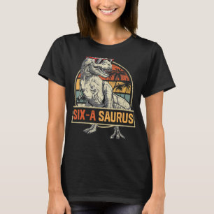 Kids Six a Saurus Birthday Rex Dino 6th Dinosaur M T-Shirt