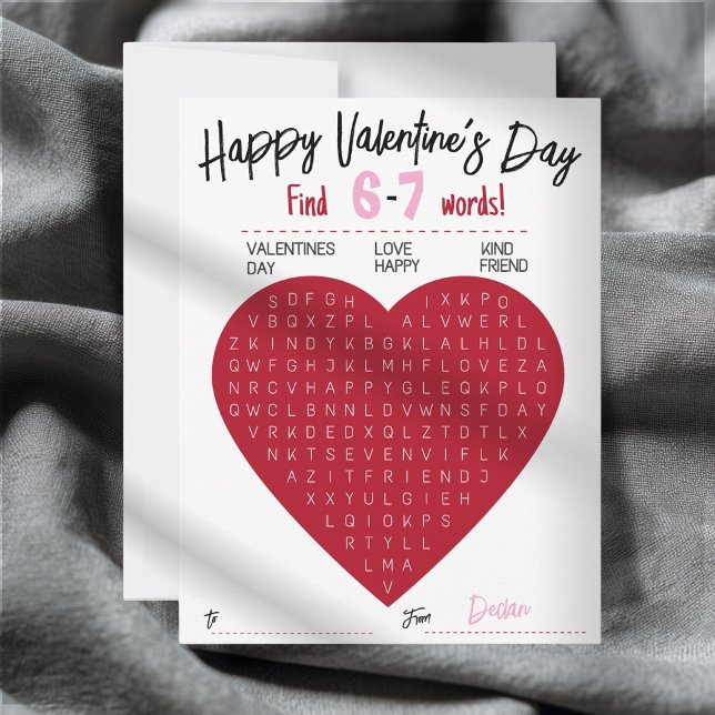 Kids Six Seven Valentine Word Search Heart Class Card (Creator Uploaded)