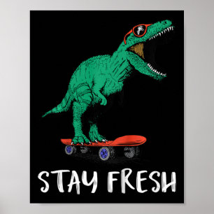 Kids Skateboarding T-rex Skater Dinosaur Boys Poster