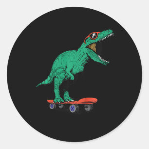 Kids Skater Skateboarding T-rex Dinosaur Ck To Sch Classic Round Sticker