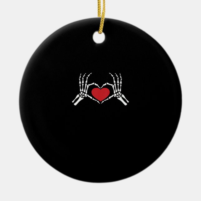 Kids Skeleton Hand Heart Valentines Day Cool Class Ceramic Tree Decoration (Front)