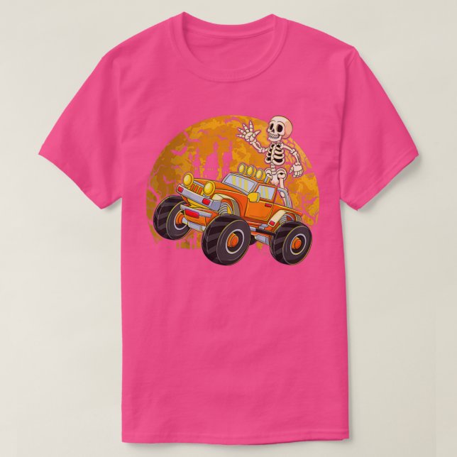 Kids Skeleton Riding Monster Truck Halloween Costu T-Shirt (Design Front)