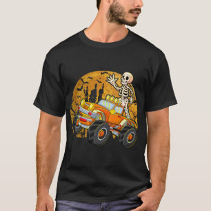 Kids Skeleton Riding Monster Truck Halloween Costu T-Shirt