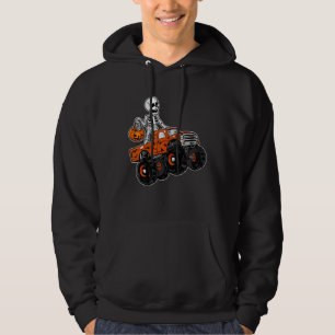 Kids Skeleton Riding Monster Truck Lazy Halloween Hoodie