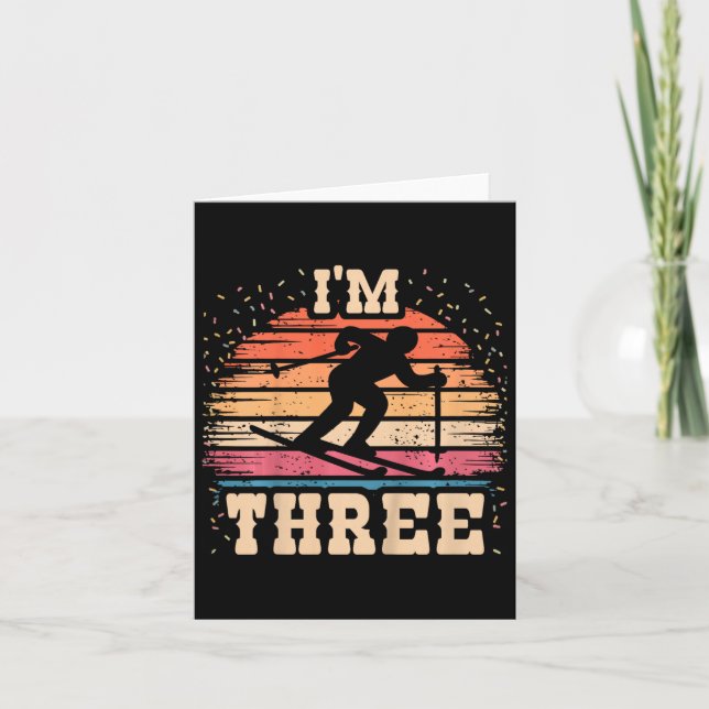 Kids Skiing 3 Year Old Birthday Boy Girl 3rd Ski B Card (Front)