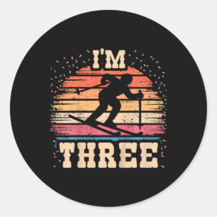 Kids Skiing 3 Year Old Birthday Boy Girl 3rd Ski B Classic Round Sticker