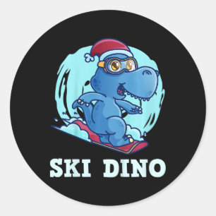 Kids Skiing Kids Ski Dino Funny Skier Toddlers Classic Round Sticker