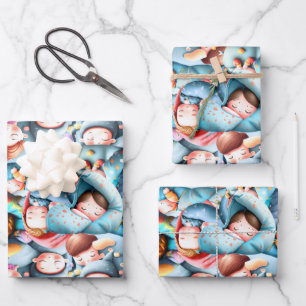 Kids sleeping slumber sleepover pajama party wrapping paper sheet