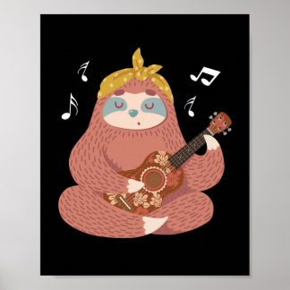 Kids Sloth Ukulele Player Hawaiian Musician Poster