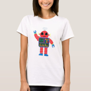 Kids Small Colorful Good Mood Robot Waves To You T-Shirt